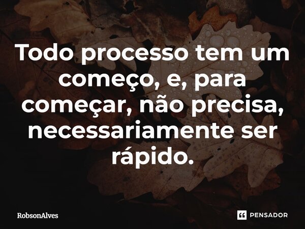 ⁠Todo processo tem um começo, e, para começar, não precisa, necessariamente ser rápido.... Frase de RobsonAlves.