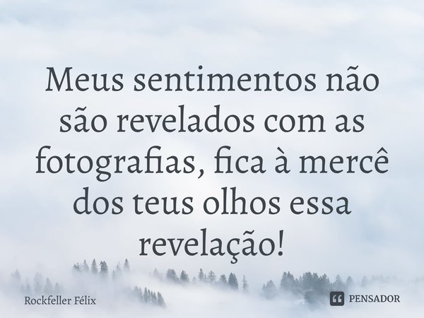 ⁠Meus sentimentos não são revelados com as fotografias, fica à mercê dos teus olhos essa revelação!... Frase de Rockfeller Félix.