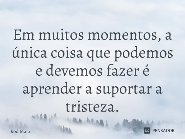 ⁠Em muitos momentos, a única coisa que podemos e devemos fazer é aprender a suportar a tristeza.... Frase de Rod Maia.