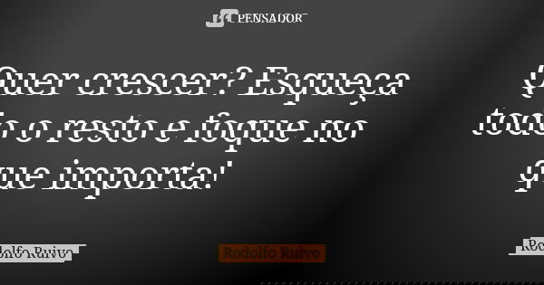 Quer crescer? Esqueça todo o resto e foque no que importa!... Frase de Rodolfo Ruivo.