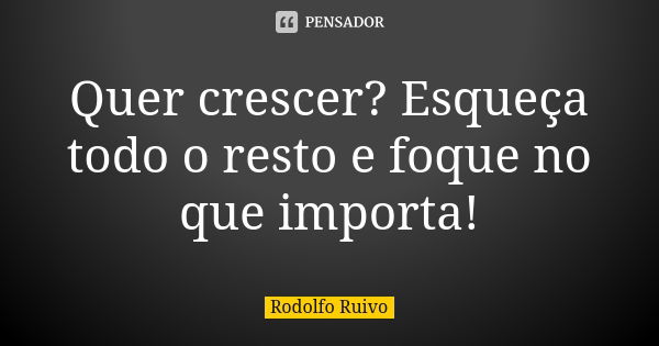 Quer crescer? Esqueça todo o resto e foque no que importa!... Frase de Rodolfo Ruivo.