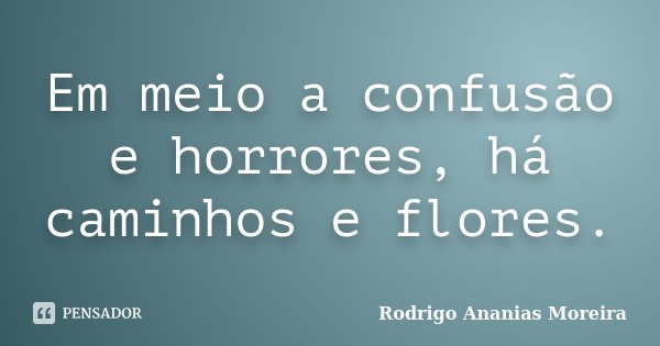 Em meio a confusão e horrores, há caminhos e flores.... Frase de Rodrigo Ananias Moreira.