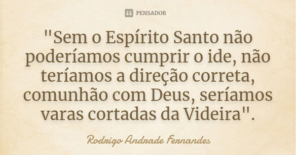 "Sem o Espírito Santo não poderíamos cumprir o ide, não teríamos a direção correta, comunhão com Deus, seríamos varas cortadas da Videira".... Frase de Rodrigo Andrade Fernandes.