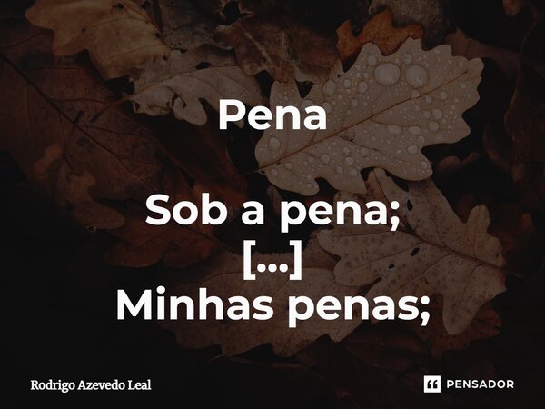⁠Pena Sob a pena; Minhas penas; Minhas asas para voar.... Frase de Rodrigo Azevedo Leal.