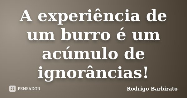 A experiência de um burro é um acúmulo de ignorâncias!... Frase de Rodrigo Barbirato.