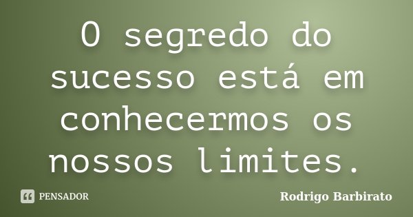 O segredo do sucesso está em conhecermos os nossos limites.... Frase de Rodrigo Barbirato.