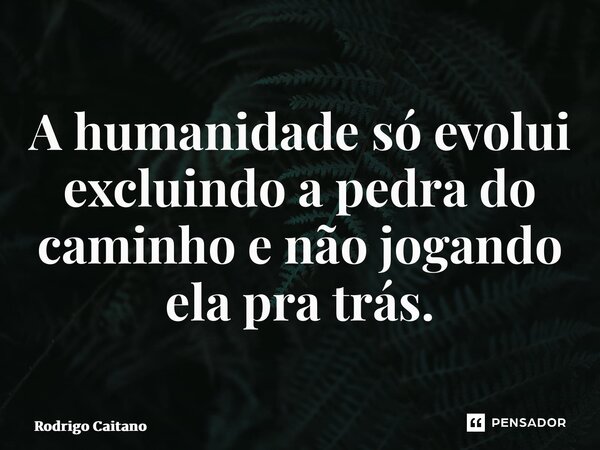 ⁠A humanidade só evolui excluindo a pedra do caminho e não jogando ela pra trás.... Frase de Rodrigo Caitano.