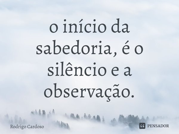 ⁠o início da sabedoria, é o silêncio e a observação.... Frase de Rodrigo Cardoso.