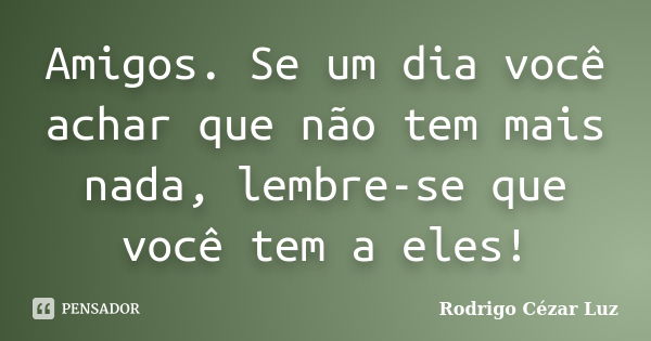 Amigos. Se um dia você achar que não tem mais nada, lembre-se que você tem a eles!... Frase de Rodrigo Cézar Luz.