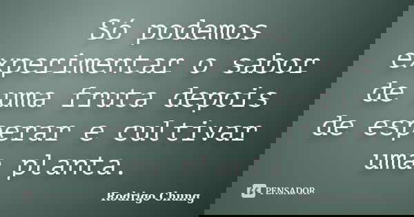 Só podemos experimentar o sabor de uma fruta depois de esperar e cultivar uma planta.... Frase de Rodrigo Chung.