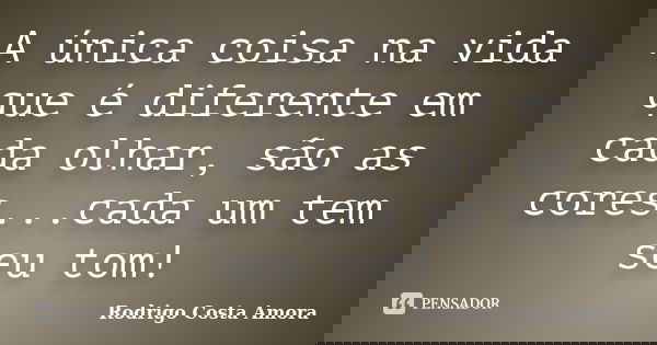 A única coisa na vida que é diferente em cada olhar, são as cores...cada um tem seu tom!... Frase de Rodrigo Costa Amora.