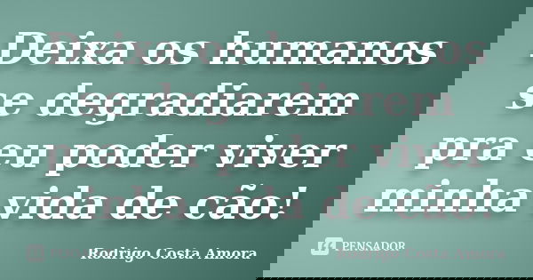 Deixa os humanos se degradiarem pra eu poder viver minha vida de cão!... Frase de Rodrigo Costa Amora.