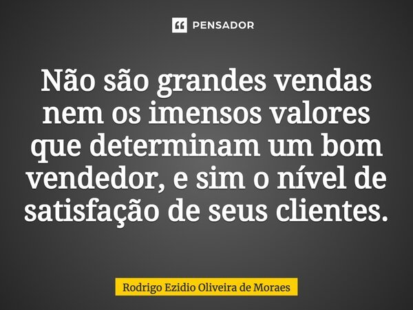 Não são grandes vendas nem os imensos valores que determinam um bom vendedor, e sim o nível de satisfação de seus clientes.... Frase de Rodrigo Ezidio Oliveira de Moraes.