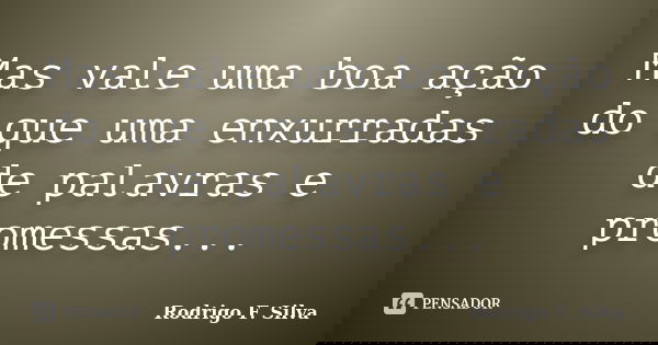 Mas vale uma boa ação do que uma enxurradas de palavras e promessas...... Frase de Rodrigo F. Silva.