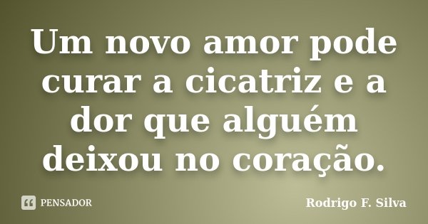Um novo amor pode curar a cicatriz e a dor que alguém deixou no coração.... Frase de Rodrigo F. Silva.