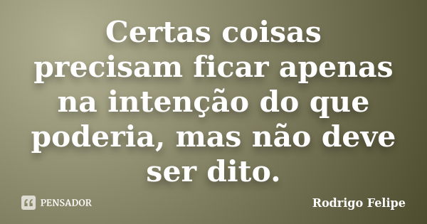 Certas coisas precisam ficar apenas na intenção do que poderia, mas não deve ser dito.... Frase de Rodrigo Felipe.