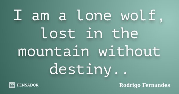I am a lone wolf, lost in the mountain without destiny..... Frase de Rodrigo Fernandes.