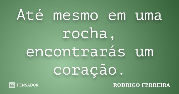 Até mesmo em uma rocha, encontrarás um coração.... Frase de Rodrigo Ferreira.