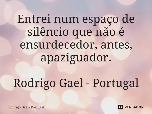 ⁠Entrei num espaço de silêncio que não é ensurdecedor, antes, apaziguador. Rodrigo Gael - Portugal... Frase de Rodrigo Gael - Portugal.