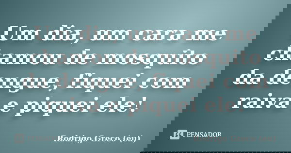 Um dia, um cara me chamou de mosquito da dengue, fiquei com raiva e piquei ele!... Frase de Rodrigo Greco (eu).