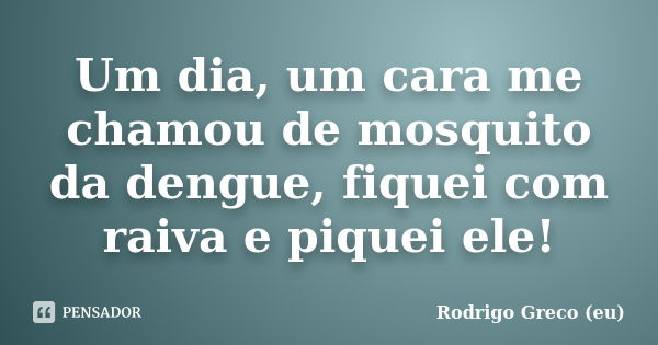 Um dia, um cara me chamou de mosquito da dengue, fiquei com raiva e piquei ele!... Frase de Rodrigo Greco (eu).