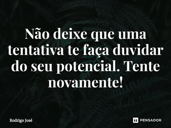 ⁠Não deixe que uma tentativa te faça duvidar do seu potencial. Tente novamente!... Frase de Rodrigo José.