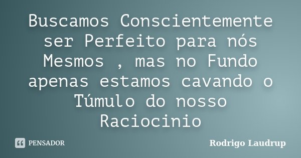 Buscamos Conscientemente ser Perfeito para nós Mesmos , mas no Fundo apenas estamos cavando o Túmulo do nosso Raciocinio... Frase de Rodrigo Laudrup.