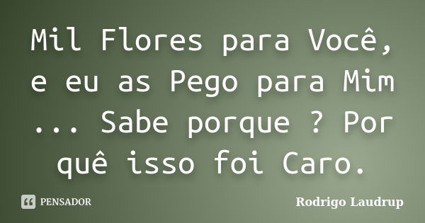 Mil Flores para Você, e eu as Pego para Mim ... Sabe porque ? Por quê isso foi Caro.... Frase de Rodrigo Laudrup.