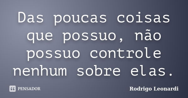 Das poucas coisas que possuo, não possuo controle nenhum sobre elas.... Frase de Rodrigo Leonardi.