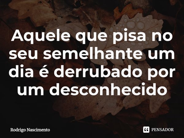 ⁠Aquele que pisa no seu semelhante um dia é derrubado por um desconhecido... Frase de Rodrigo Nascimento.