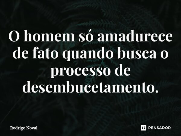 ⁠O homem só amadurece de fato quando busca o processo de desembucetamento.... Frase de Rodrigo Noval.