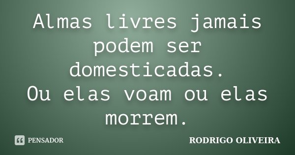 Almas livres jamais podem ser domesticadas. Ou elas voam ou elas morrem.... Frase de Rodrigo Oliveira.