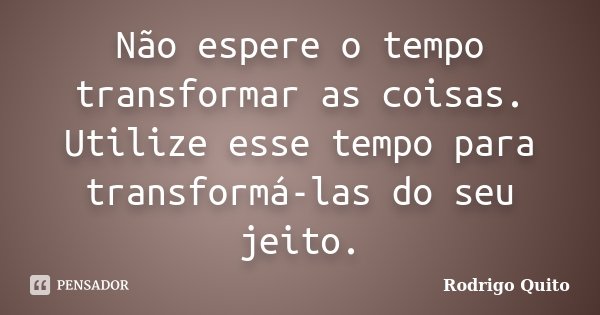 Não espere o tempo transformar as coisas. Utilize esse tempo para transformá-las do seu jeito.... Frase de Rodrigo Quito.