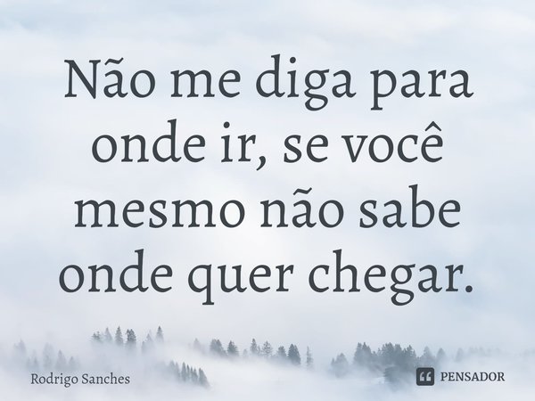 Não me diga para onde ir, se você mesmo não sabe onde quer chegar.... Frase de Rodrigo Sanches.