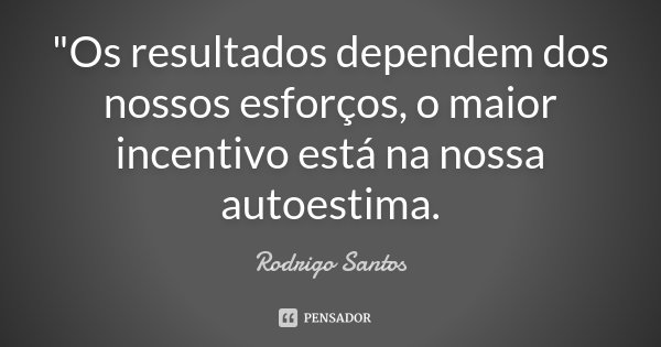 "Os resultados dependem dos nossos esforços, o maior incentivo está na nossa autoestima.... Frase de Rodrigo Santos.