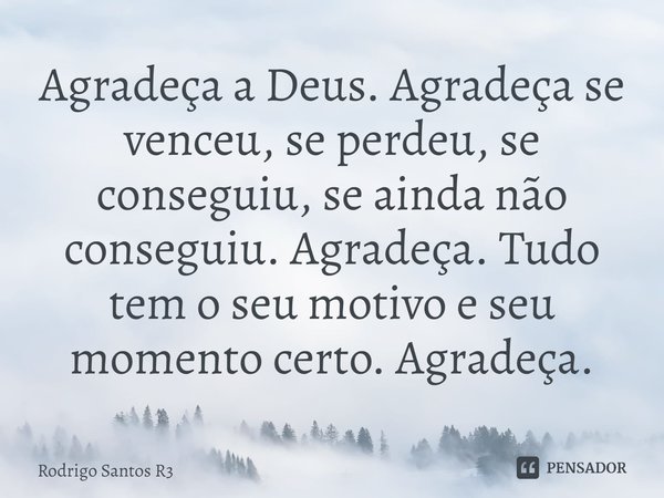 ⁠Agradeça a Deus. Agradeça se venceu, se perdeu, se conseguiu, se ainda não conseguiu. Agradeça. Tudo tem o seu motivo e seu momento certo. Agradeça.... Frase de Rodrigo Santos R3.