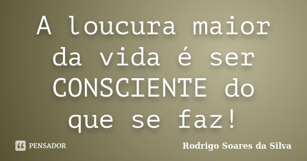 A loucura maior da vida é ser CONSCIENTE do que se faz!... Frase de Rodrigo Soares da Silva.