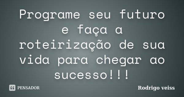 Programe seu futuro e faça a roteirização de sua vida para chegar ao sucesso!!!... Frase de Rodrigo Veiss.