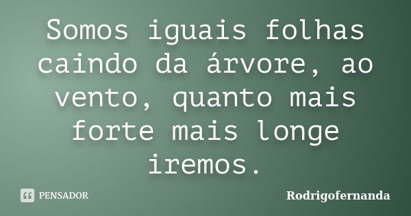 Somos iguais folhas caindo da árvore, ao vento, quanto mais forte mais longe iremos.... Frase de Rodrigofernanda.