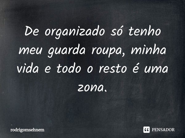 ⁠De organizado só tenho meu guarda roupa, minha vida e todo o resto é uma zona.... Frase de rodrigomsehnem.