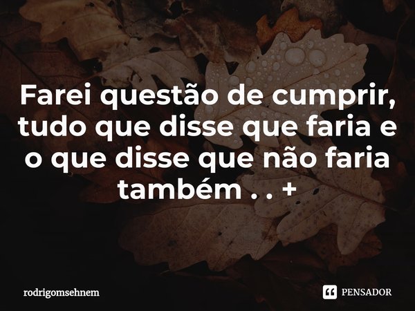 ⁠Farei questão de cumprir, tudo que disse que faria e o que disse que não faria também . . +... Frase de rodrigomsehnem.