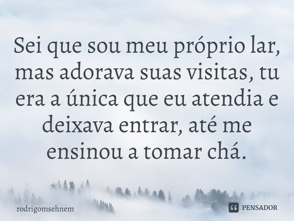 ⁠Sei que sou meu próprio lar, mas adorava suas visitas, tu era a única que eu atendia e deixava entrar, até me ensinou a tomar chá.... Frase de rodrigomsehnem.