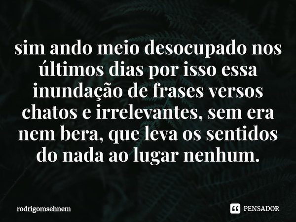 ⁠sim ando meio desocupado nos últimos dias por isso essa inundação de frases versos chatos e irrelevantes, sem era nem bera, que leva os sentidos do nada ao lug... Frase de rodrigomsehnem.