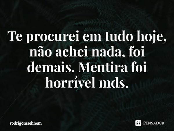 ⁠Te procurei em tudo hoje, não achei nada, foi demais. Mentira foi horrível mds.... Frase de rodrigomsehnem.
