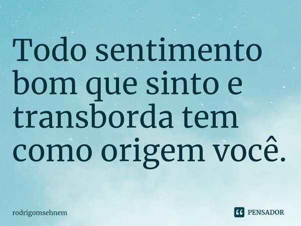 ⁠Todo sentimento bom que sinto e transborda tem como origem você.... Frase de rodrigomsehnem.