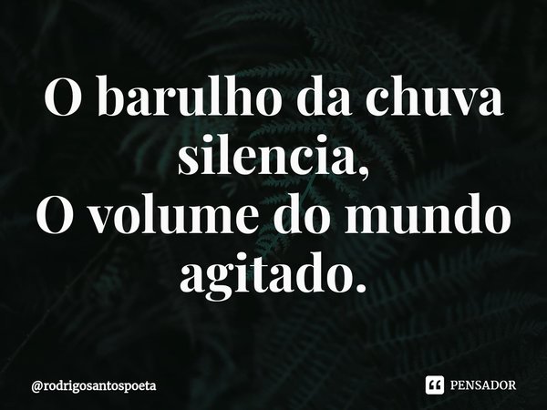 ⁠O barulho da chuva silencia,
O volume do mundo agitado.... Frase de rodrigosantospoeta.