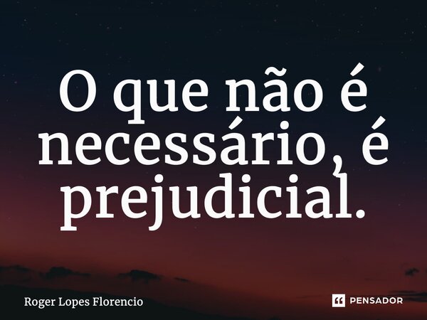 ⁠O que não é necessário, é prejudicial.... Frase de Roger Lopes Florencio.