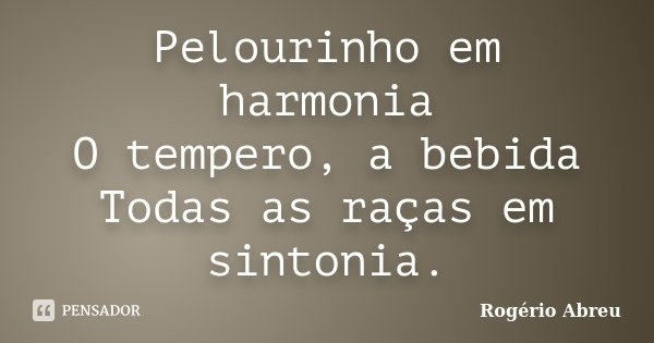 Pelourinho em harmonia O tempero, a bebida Todas as raças em sintonia.... Frase de Rogério Abreu.
