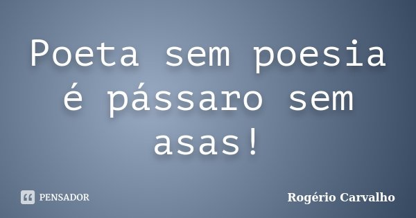 Poeta sem poesia é pássaro sem asas!... Frase de Rogério Carvalho.