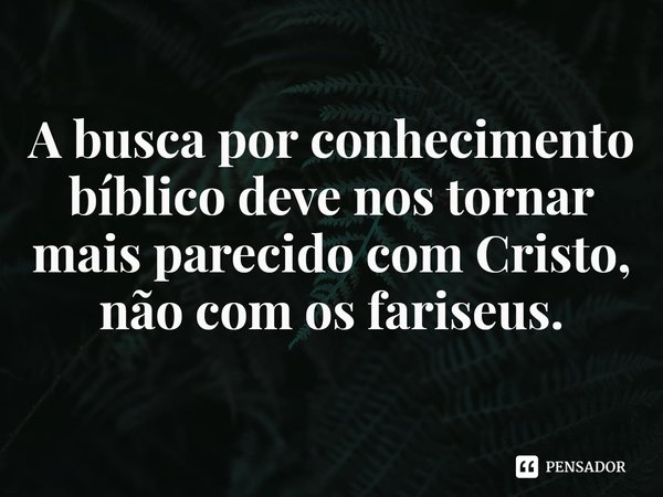 ⁠A busca por conhecimento bíblico deve nos tornar mais parecido com Cristo, não com os fariseus.... Frase de Rogerio Cerqueira Jr.